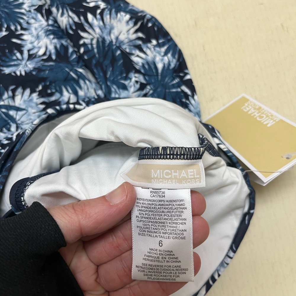 NWT Michael Michael Kors size 6 navy tropical palm Cutout Swimsuit - Picture 6 of 14